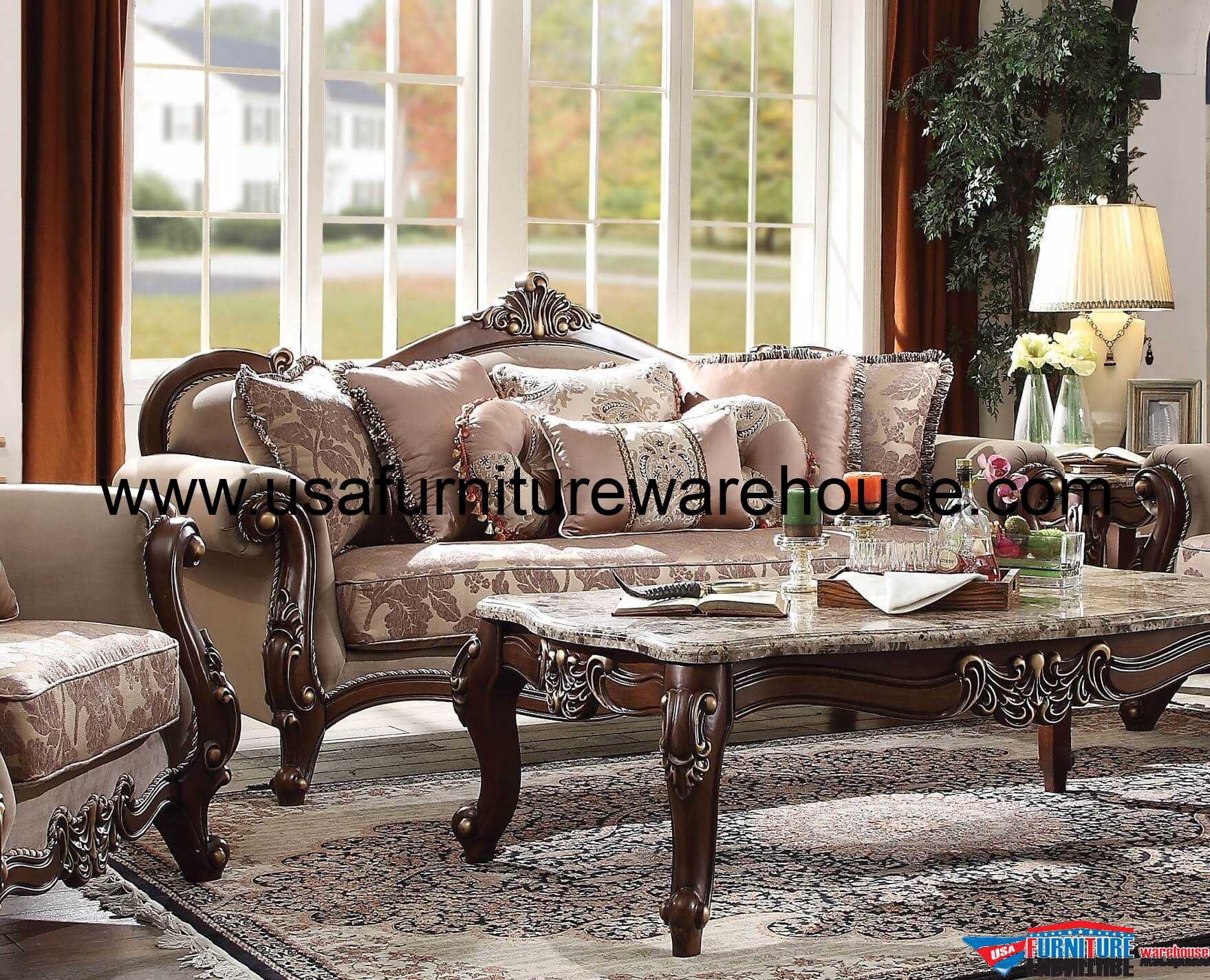 Mehadi Wood Trim Traditional Sofa USA Furniture Warehouse