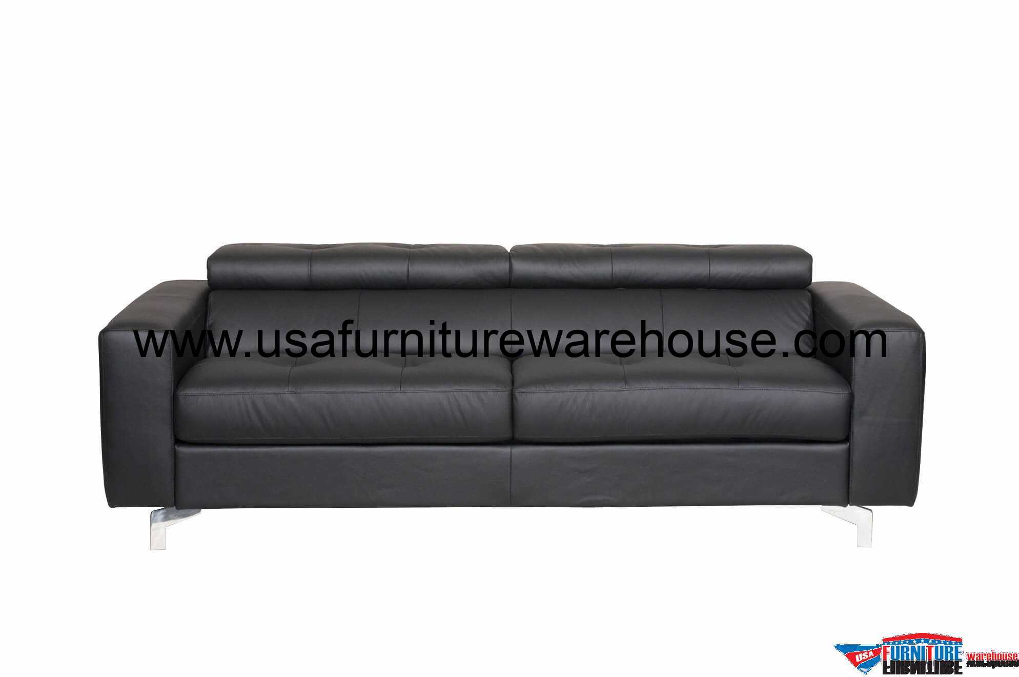 Tevere Black Top Grain Italian Leather Sleeper Sofa Usa Furniture Warehouse