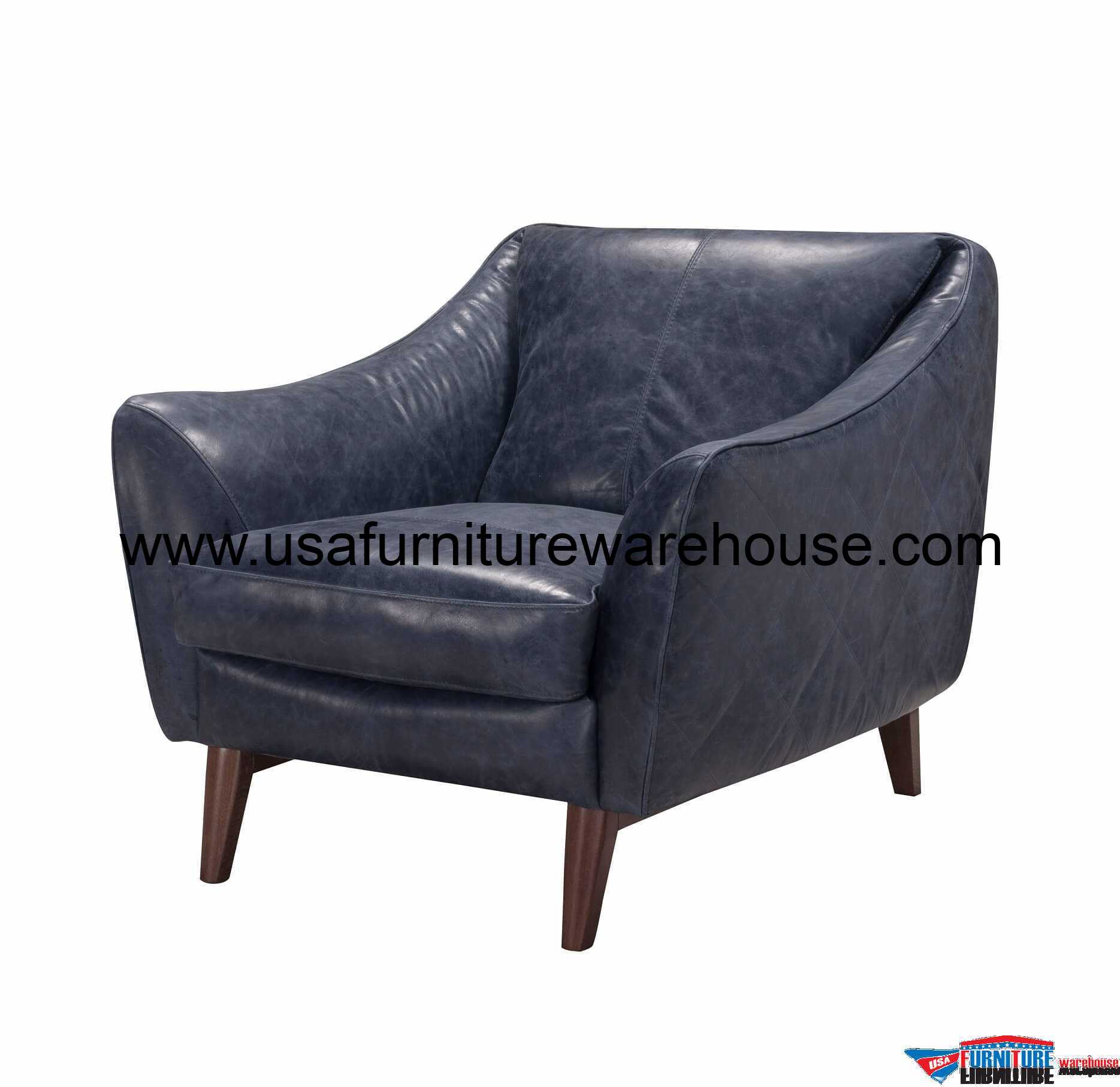 Yuma Blue Top Grain Italian Leather Chair USA Furniture Warehouse