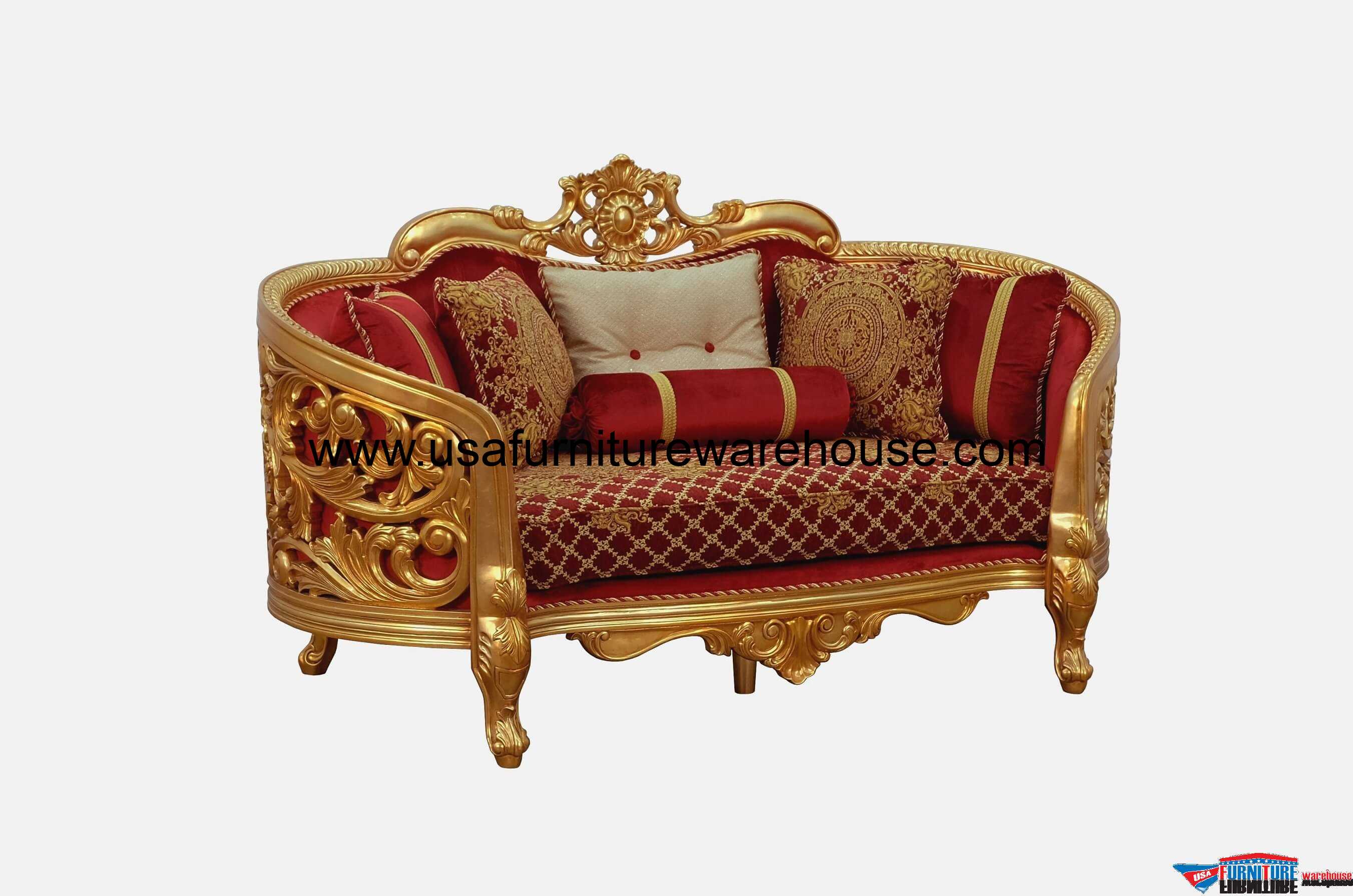 European Furniture Bellagio II Loveseat Gold Red Fabric USA Furniture