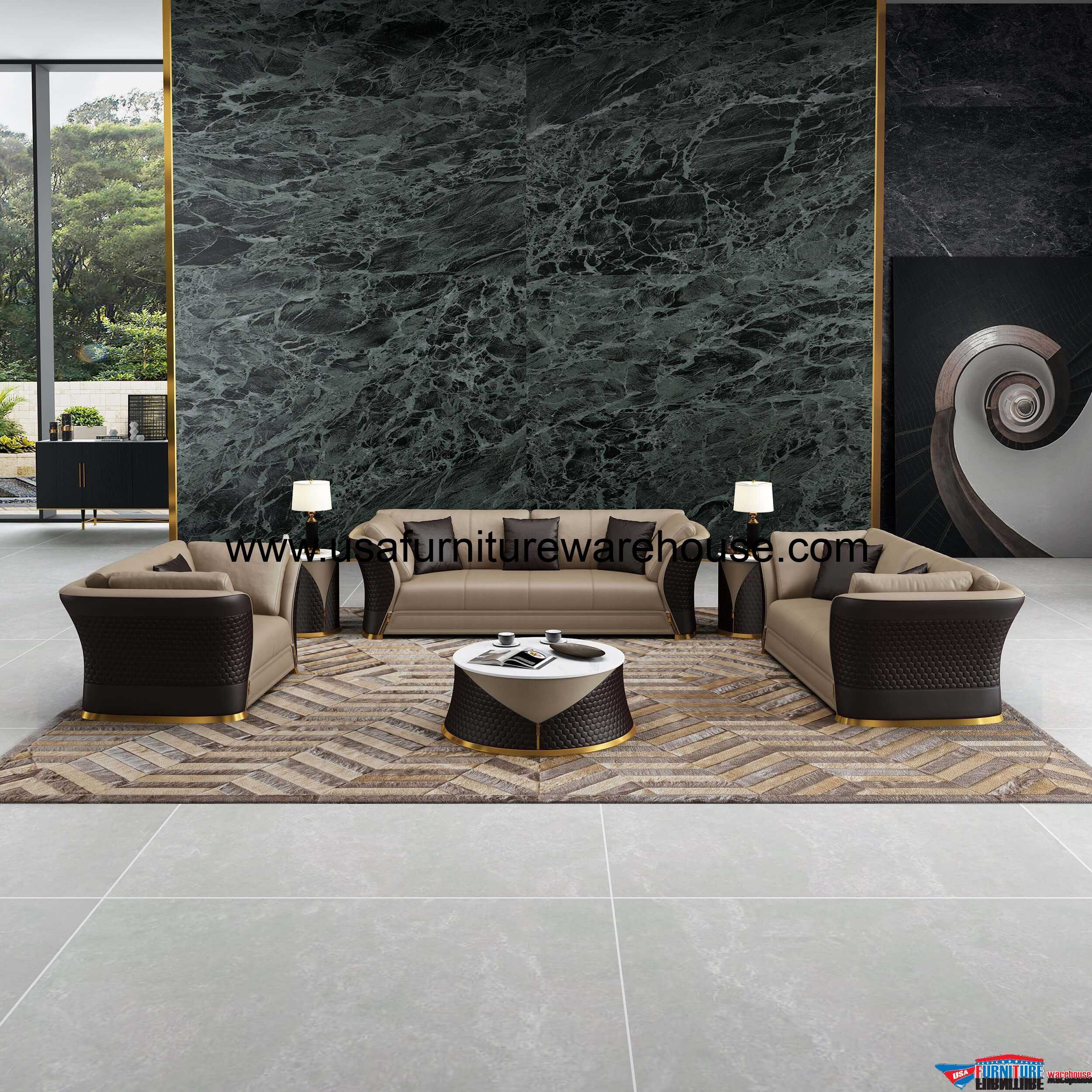 Versace Italian Leather Classic Sofa Set Usa Furniture Warehouse