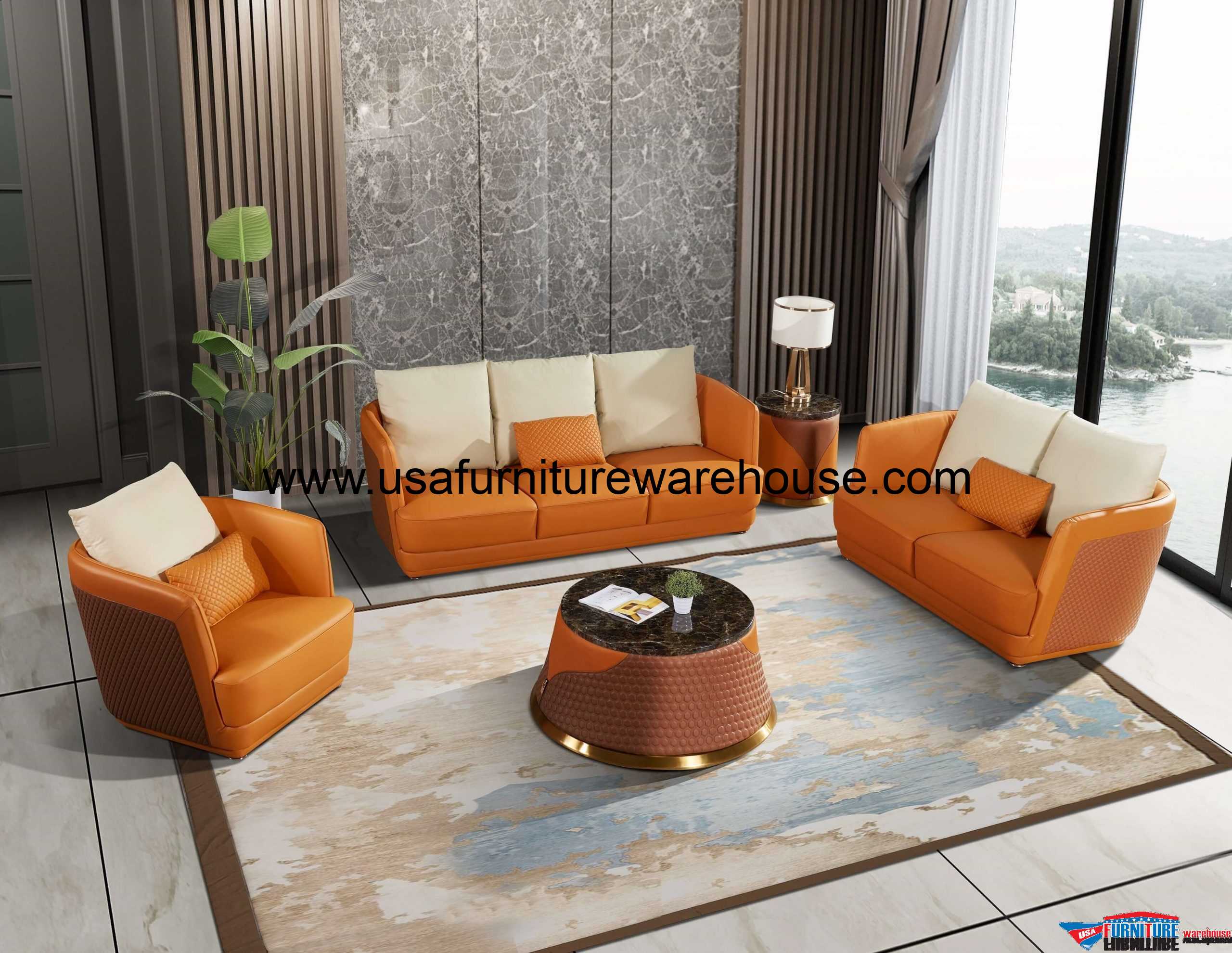 Versace Italian Leather Classic Sofa Set Usa Furniture Warehouse